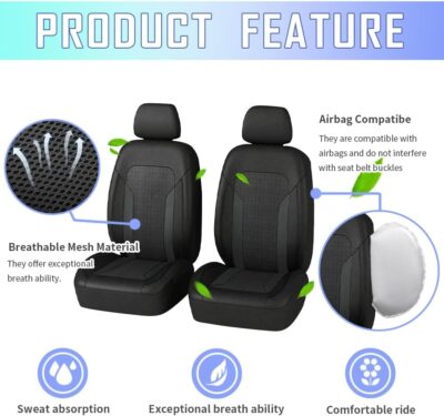 4PCS Cooling Car Seat Covers,Breathable Front Seat Covers with Mesh Construction and Foam Padding,Car Seat Protector to Reduce Back Sweating,Universal Car Interior for Car SUV (Black) - Image 3