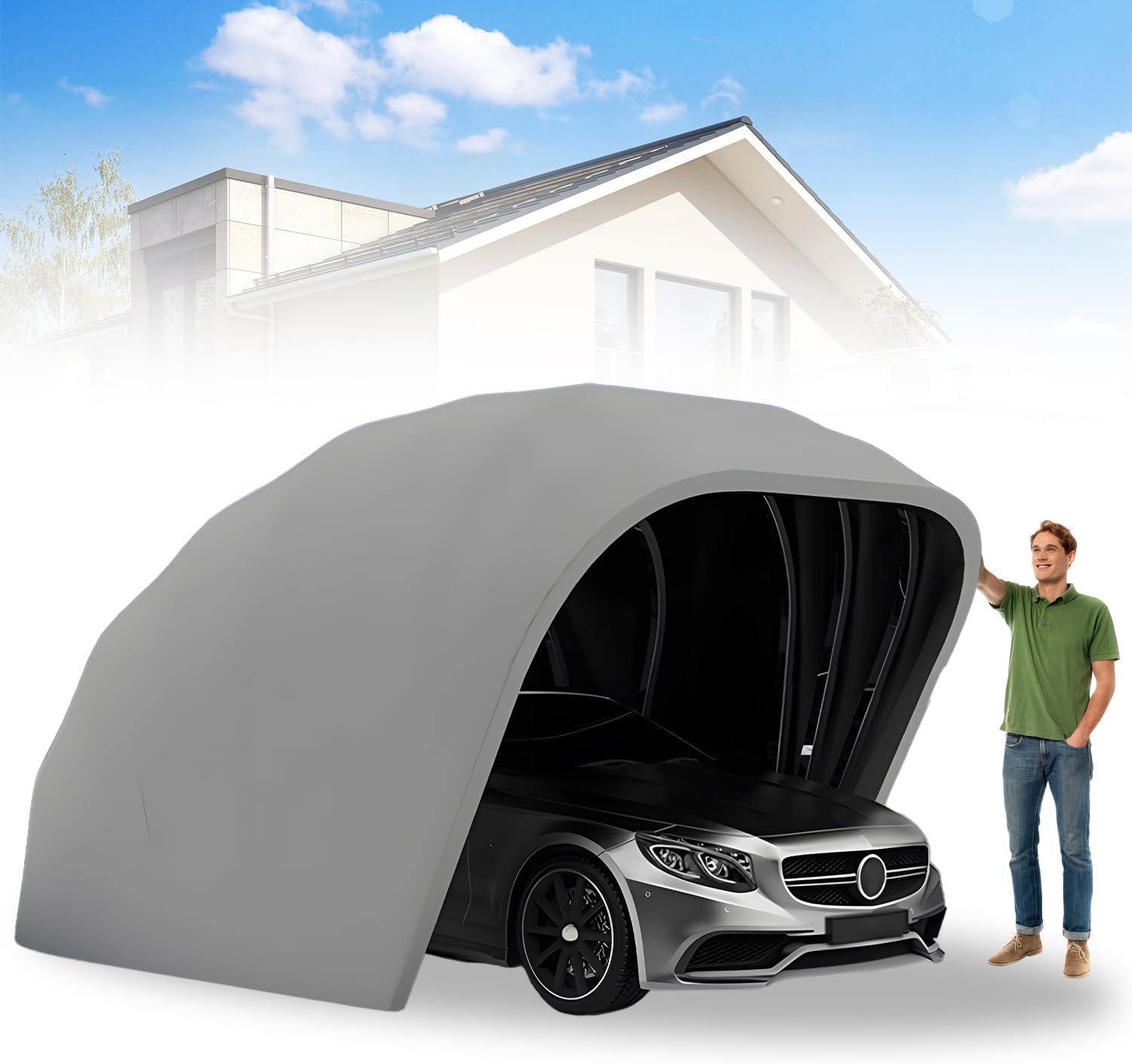 61JJsKbpkSL._AC_SL1500_.jpg Heavy Duty Carport, Semi-Automatic Retractable Garage, Stainless Steel Folding Car Port, Portable Outdoor Car Tent, for Parking Lot, Yard, Garden, Grey, All Weather Proof, 5.5 * 2.5 * 2.3m - Image 1