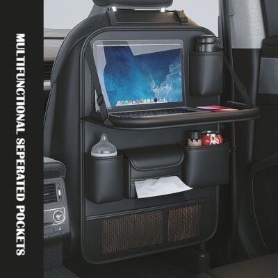 2 Pack Leather Car Backseat Organizer with Foldable Table Tray, Car Storage Organizer with Tablet Holder, Car Seat Back Protectors Kick MatsTravel Accessories - Image 6