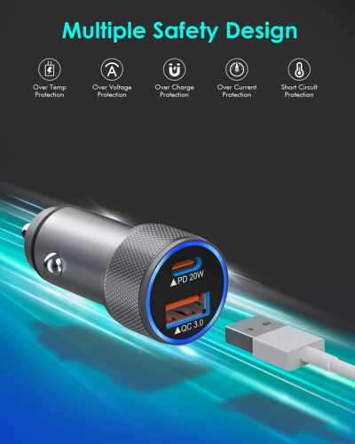 iPhone Car Charger,USB C Fast Car Charger[Apple MFi Certified] Apple Car Charging 38W Dual Port CarCharger Cigarette Lighter Adapter 2x3ft PD&QC 3.0 Lightning Cable for iPhone 14/13/12 Pro/11/Airpods - Image 4