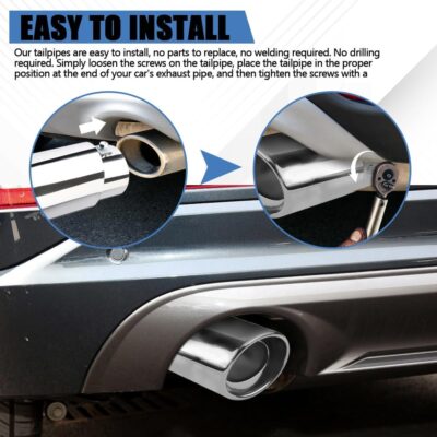 Stainless Steel Car Exhaust Tip, Universal Car Exhaust Pipe Modification Tail Throat Tail Pipe, Chrome-Plated Finish Exhaust Tailpipe Universal Car Accessories Fits Most Car (Silver Straight) - Image 7