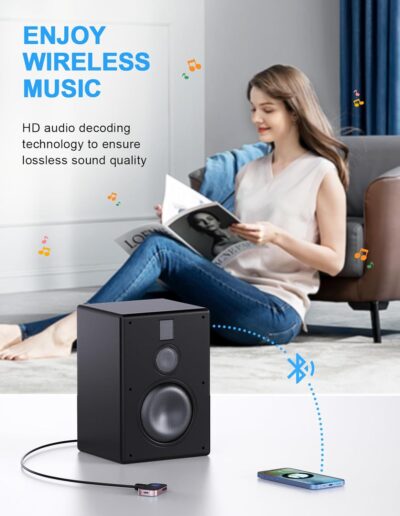 COMSOON Bluetooth AUX Adapter for Car, Noise Reduction Bluetooth Receiver for Music/Hands-Free Calls, Wireless Audio Receiver for Home Stereo/Speaker, 16H Battery Life/Dual Connect (Black+Pink) - Image 4