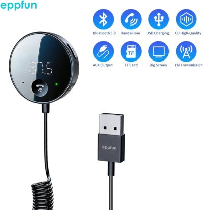 eppfun Bluetooth FM Transmitter for Car, AUX Adapter, Bluetooth Receiver for Car Music/Hands-Free Calls/Stereo Audio - Image 2