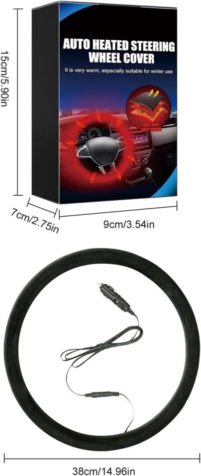 Heated Steering Wheel Cover,15" 12V Steering Wheel Warmer Heated Steering Wheel Protector Cover for Winter Universal,Suitable for Standard Size Cars, Trucks, Vans, SUV1 - Image 9