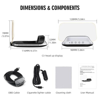 OBD2 Digital Speedometer for Car with Turn Indication, OBD2 & GPS Dual System, RPM, Water Temp, PSI, Volt, Mileage, 4 Alarm, Heads up Display HUD Projector MPH for Most 2008+ Sedan - Image 8