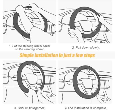 Moly Magnolia Carbon Fiber Steering Wheel Cover, Universal 15 inch Breathable Anti Slip, Black, Leather & Carbon Fiber, Truck & SUV, Automotive Steering Wheel Covers - Image 4