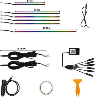 Interior Car LED Strip Lights, Acrylic LED Lights for Car with Wireless APP Dynamic Dreamcolor Chasing 6 in 1 Ambient Lighting Kits, 175 inches 593 LED Sound Active Function Neon Lights - Image 6