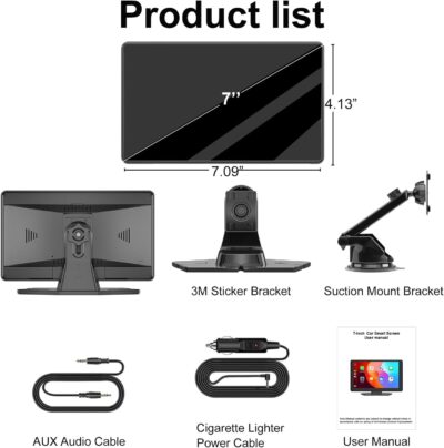 Carplay Screen for Car,7" HD IPS Wireless Portable Car Stereo for Apple Carplay &Android Auto,Car Audio Receivers Touch Screen Car Play with GPS Navigation,BT,Mirror Link,FM,Voice Control-Black - Image 7