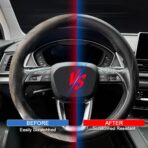 Leather Steering Wheel Cover， with Anti-Slip Stripe Design - Enhanced Grip, Fashion Style, Safe, Non-Slip, Breathable. Upgrade car Interior，Black - Image 5