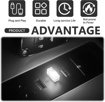 4 PCS USB LED Car Interior Ambient Lighting Kit, Portable Plug-in Atmosphere Lamp Decor Night Light, Universal Vehicle Interior Accessories for Most Cars (White) - Image 7