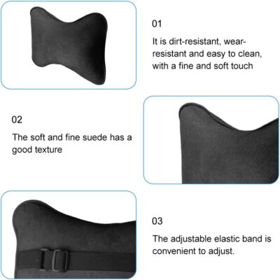 Car Headrest Pillow, Suede Soft Comfortable Breathable Vehicle Seat Neck Support Cushion with Adjustable Strap, Ergonomic Design Auto Head Rest Pad, Universal for Sedan RV Truck (Black) - Image 4