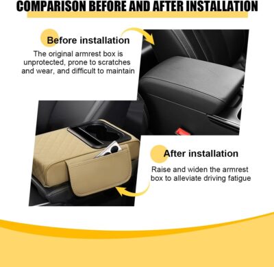Mandark Car Center Console Armrest Pillow, Leather Memory Foam Auto Arm Rest Box Cover with Storage Bag, Waterproof Automotive Interior Elbow Protector Accessories, Universal Fit (Beige) - Image 5