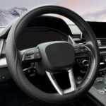 Leather Steering Wheel Cover， with Anti-Slip Stripe Design - Enhanced Grip, Fashion Style, Safe, Non-Slip, Breathable. Upgrade car Interior，Black