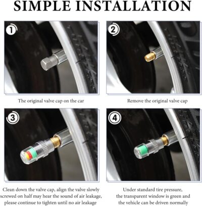 8 PCS Tire Pressure Monitor Valve Stem Caps, 2.4Bar 36 PSI Tire Pressure Sensor Indicator, 3 Color Eye Alert Pressure Monitoring Valve Stem Cover for Cars Trucks SUVs (Silver) - Image 6