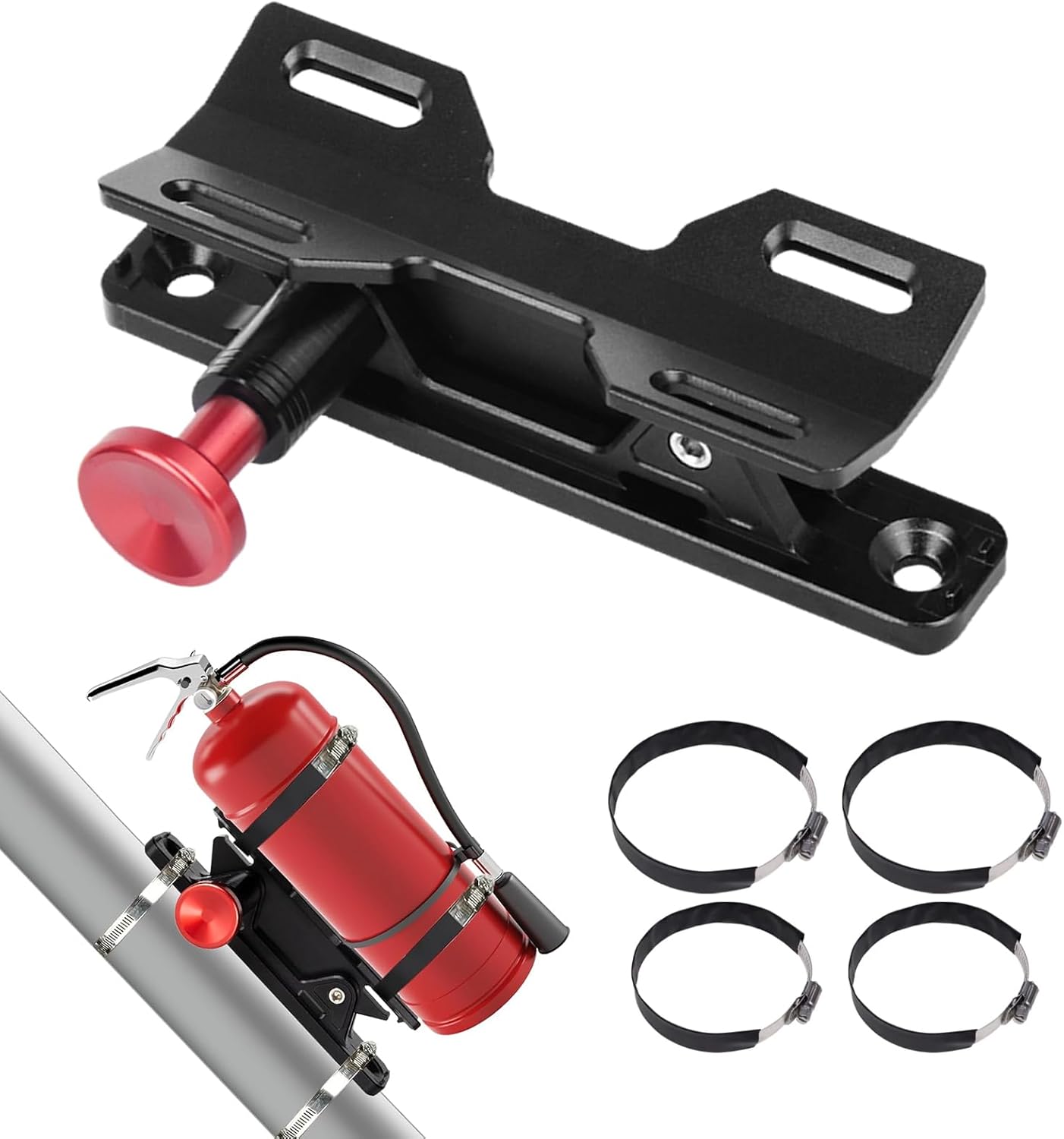 61KkYXvPdNL._AC_SL1500_.jpg Quick Release Fire Extinguisher Mount Bracket for Jeep Wrangler TJ JK JL JKU Polaris RZR Ranger Cam-Am X3 Universal- Aluminum Adjustable Roll Bar Fire Extinguisher Bracket - Image 1