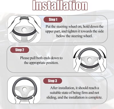 Car Steering Wheel Cover, 15 Inch Elastic Stretch Leather Vehicle Steer Wheel Cover Protector, Anti-Slip Breathable Automotive Interior Protection Accessories, Universal Fit (Black) - Image 5