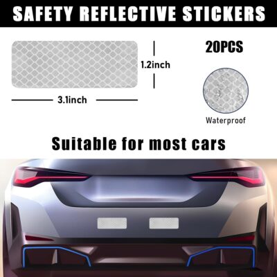 20 PCS Car Reflective Stickers, Intense Reflective Waterproof Adhesive Stickers for Safe Driving, High-Intensity Scratch-Resistant Reflective Decal, Car Accessories (Silver) - Image 2