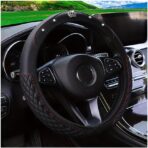 Bling Car Steering Wheel Cover, Diamond Leather Crystal Rhinestones Vehicles Steering Wheel Protector, Sparkling Anti-Slip Automotive Interior Decoration Accessories, Universal Fit (Black)