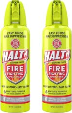 HALT! 10oz Fire Safety Spray – Non-Toxic, PFAS-Free Handheld Fire Suppressor – Easy to Use, Store & Find – Compact & Portable for Home, Kitchen, Car, BBQ, Camping & Tailgate – Made in USA (2pk)
