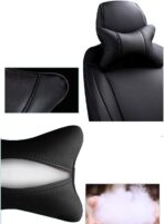 Car Neck Pillows Both Side Pu Leather 2pieces Pack Headrest Fit for Most Cars Filled Fiber Universal Car Pillow (Black) - Image 6