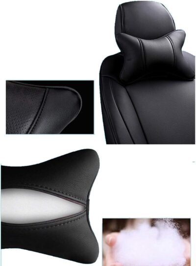 Car Neck Pillows Both Side Pu Leather 2pieces Pack Headrest Fit for Most Cars Filled Fiber Universal Car Pillow (Black) - Image 6