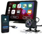 Portable Carplay Screen for Car, 7" HD Touchscreen for Car with Backup Camera/Mirror Link/Bluetooth/Voice Control/GPS/AUX/FM Satellite Radio for All Vehicles.