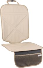 Car Seat Protector Leather Waterproof Child Safety Seat Protector Cover with Thick Pad and 2 Large Pockets Durable Kick Mat for All Auto Seat (Beige)