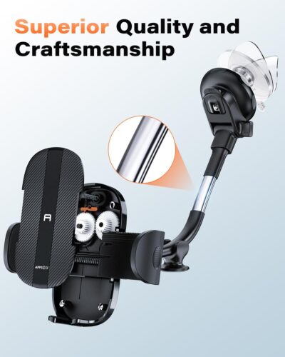 APPS2Car Cell Phone Holder for Car Dashboard Windshield Phone Mount for Car Long Arm Car Phone Holder Mount Strong Suction Cup Anti-Shake Stabilizer Compatible for iPhone, Samsung, All Smartphones - Image 7