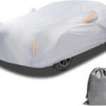 Caromop 10-Layer Waterproof Car Cover All Weather Protection (Snow, Rain, Sun) with Secure Fit Straps and Easy On/Off Zipper-Size A4 (See Size-Chart)
