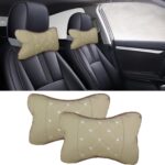 2PCS Car Neck Pillow, Breathable Car Head Neck Rest Cushion, Soft Pillow for Relieving Stiffness, Comfort Car Seat Neck Support Pillow (Beige)