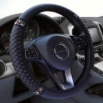 Soft Leather Car Steering Wheel Cover, Universal 15 Inch Colorful Rhinestones Anti-Slip Elastic Steering Wheel Covers for Most Cars, Sparkly Crystal Diamond for Women Girls (Black)