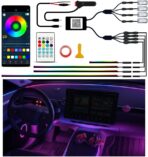 Ambient Lighting Car Led Lights Interior Kit,4 in 1 Acrylic Led Lights for Car Interior Decorations,DIY Fiber Optic Music Sync RGB Neon Strip Ambiance Footwell Lighting with Wireless APP