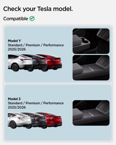 Spigen Center Console Armrest Cover for Tesla Model Y Juniper (Standard, Premium & Performance 2026/2025) and Model 3 Highland (Standard, Premium & Performance 2026/25/24) - Black - Image 2