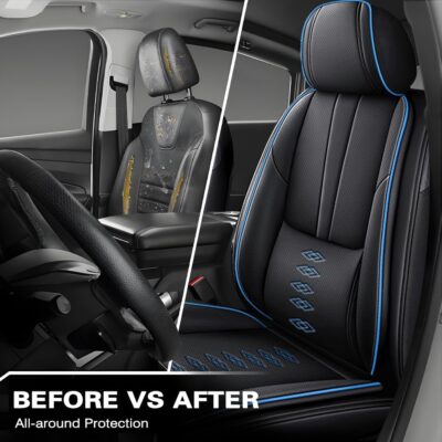 Car Seat Covers for Honda HR-V 2016-2026,Waterproof Nappa Leather Car Seat Cover,Soft Seat Cushion Covers with Airbag,Full Coverage Car Seat Covers Sets(Black Blue,2PCS Only) - Image 5