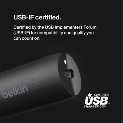 Belkin Boost↑Charge™ 30W USB-C Compact Fast Car Charger w/USB-C Cable Included, for iPhone 16, 16 Pro, iPhone 15, Galaxy S25, S24, Pixel 9 & 8, Note, Nintendo Switch 2 & More - Black - Image 3
