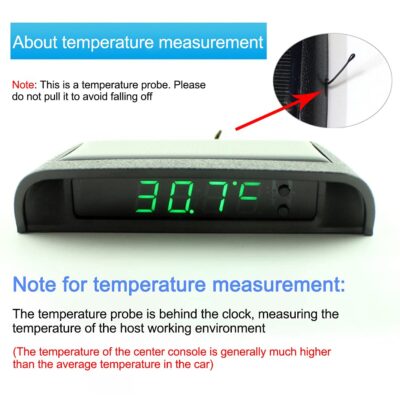 Car Auto Digital Dashboard Clock Small Clocks Solar Powered Stick-On Luminous Time Clock with Temperature LCD Screen Display for Car Interior(Green) - Image 4
