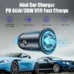 USB-C Car Charger Adapter, Dual Ports Fast Charging PD 60W + QC3.0 30W Mini All-Metal Cigarette Lighter USB Charger Universal for iPhone13/Pro Max/12/XS Max/11 Pro, Samsung, Car Accessories - Image 4