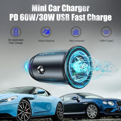 USB-C Car Charger Adapter, Dual Ports Fast Charging PD 60W + QC3.0 30W Mini All-Metal Cigarette Lighter USB Charger Universal for iPhone13/Pro Max/12/XS Max/11 Pro, Samsung, Car Accessories - Image 4