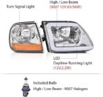 G-PLUS Lightning Style Headlights LED DRL Light Strip Compatible with Ford Expedition 1997-2002/Fit Ford F150 1998-2004/Fit F250 1997-1999 Clear Lens Chrome Housing Amber Reflector - Image 3