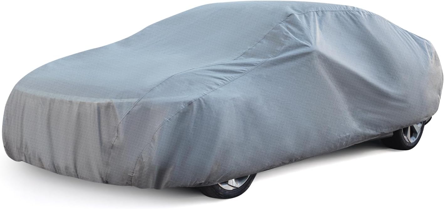 61MlM1Y8DhL._AC_SL1500_.jpg Season Guard Car Cover Dirtproof, Water-Resistant, Breathable, Snow Dustproof, Indoor and Limited Outdoor Car Covers Fits Sedans up to 200", Gray - Image 1