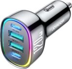 120W for iPhone 17 16 Pro Max Car Charger USB C Fast Charge, 4-Port Car Charger Cigarette Lighter Adapter, Dual 60W USBC & USB-A Multiport Car Adapter for iPhone 17 Pro/15/14/13, Galaxy S26/S25, iPad