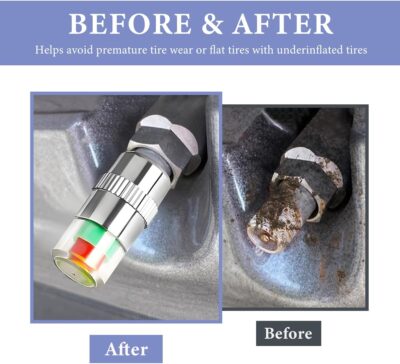 8 PCS Tire Pressure Monitor Valve Stem Caps, 2.4Bar 36 PSI Tire Pressure Sensor Indicator, 3 Color Eye Alert Pressure Monitoring Valve Stem Cover for Cars Trucks SUVs (Silver) - Image 4