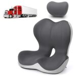 Truck Seat Cushion and Headrest 2-in-1 Set for Truck Driver, Lumbar Support Car Cushions for Long Haul Driving, Memory Foam for Semi Truck & Big Rig, Ergonomic Relief for Back & Sciatic Pain