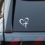 Love Cross Sticker Decal, Love Heart Cross Stickers, Decal Vinyl Sticker for Notebook, Car, Laptop, Window 8.7''×6'' (White Large)