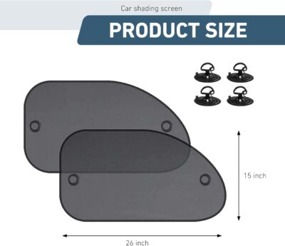2 PCS Car Side Window Sun Shade, 25.5 x 14.9 Inch Mesh Sunshade with Suction Cups for UV and Heat Blocking, Universal for Most Cars, Trucks, SUVs (Black) - Image 2
