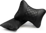 Set of 2 Quilted Faux Leather Car Headrest Pillow, Black Case/Black Threading, Ergonomic Neck Support for Comfortable Driving - Image 2