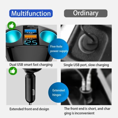 Car Cigarette Lighter Splitter, 2-Socket Cigarette Lighter Adapter with LED Voltmeter, Dual USB QC3.0 Type-C 20W PD Fast Car Charger, 12V/24V Splitter Adapter for Smart Phone GPS Dash Cam - Image 3