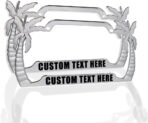 Speedy Pros Palm Tree License Plate Frame Custom Personalized Text Metal Weatherproof Car Accessories License Plate Holder Chrome 2 Holes Set of 2