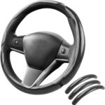 Carbon Fiber Steering Wheel Cover 3PCS, Non-Slip Grip for Universal Cars,Fit for 14–16 Inch Wheels, Interior Accessories for Cars Trucks (Black)