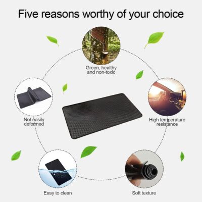 Car Dashboard Anti-Slip Rubber Pad, 10.6"x 5.9" Universal Non-Slip Car Magic Dashboard Sticky Adhesive Mat for Phones Sunglasses Keys Electronic Devices and More Use (Black/Grid) - Image 4